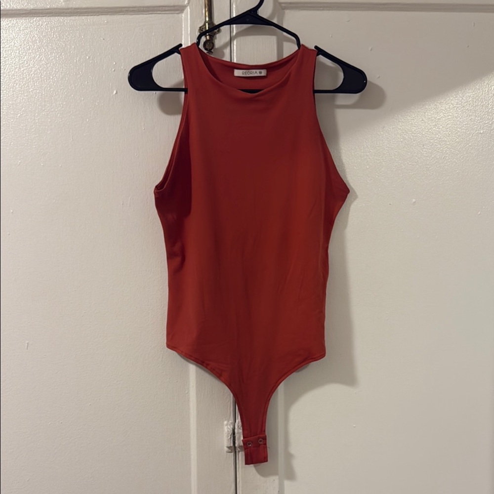 REORIA Rusty Red Women’s Sleeveless Racer Back Bodysuit Tank Top